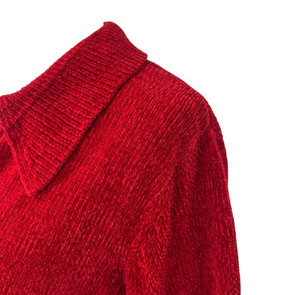 Vintage 90s Denim & Co. red chenille cardigan sweater S - Picture 7 of 15
